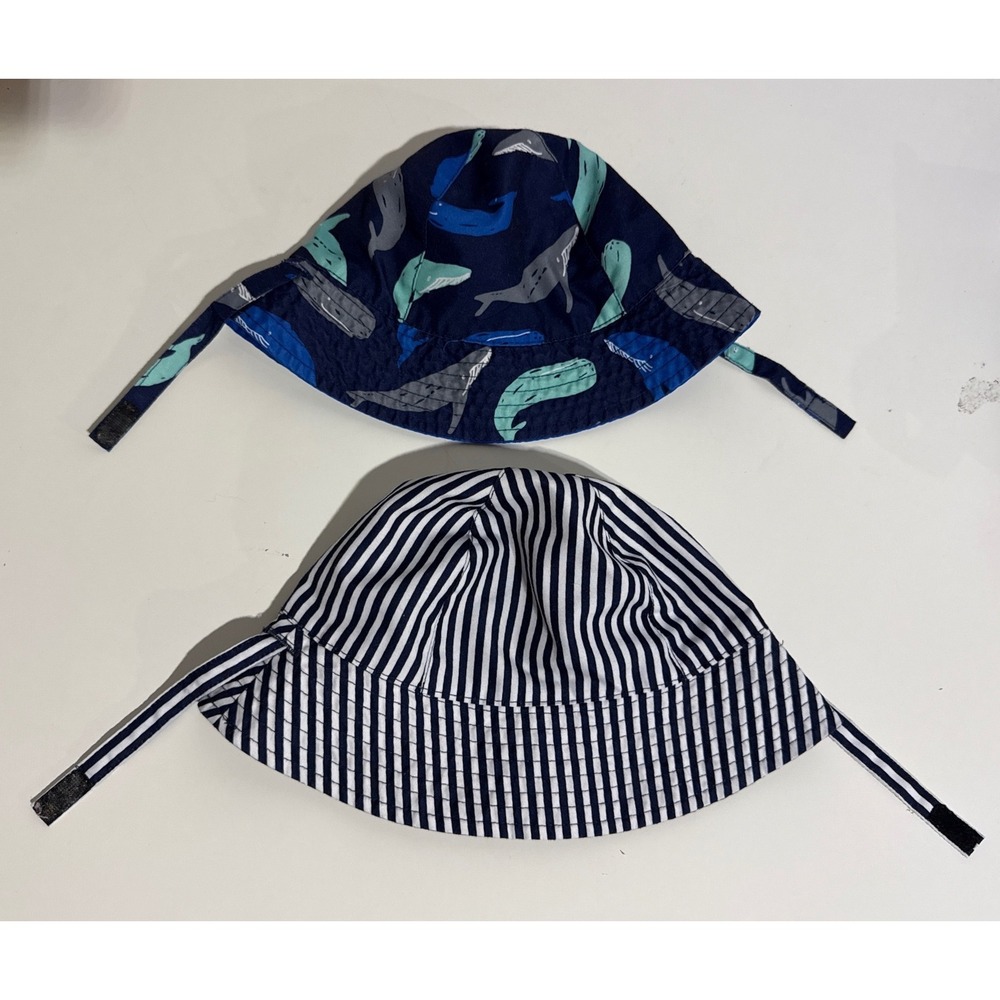 Cat & Jack Boys Whale Striped Bucket Hat Lot 6-12M 12-18M Navy Vacation Summer